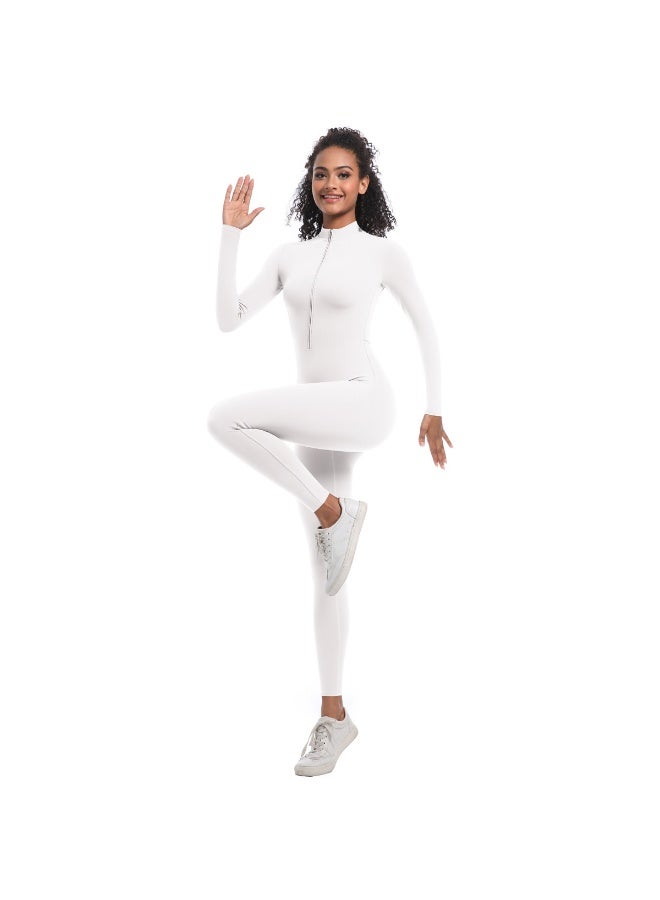 general Solid-color high-elastic half-open zipper tight long yoga suit for fitness, running and sports, one-piece garment - Image 2